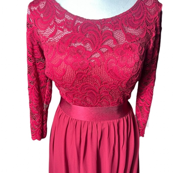 Bridgerton Goth Fairy Gown Burgandy Lace Chiffon Skirt 3/4 Sleeves 4 - Picture 6 of 16